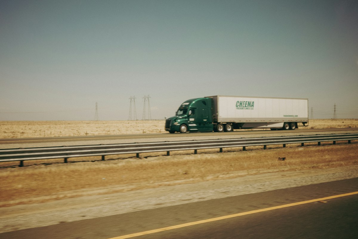Freight truck traveling on an open road